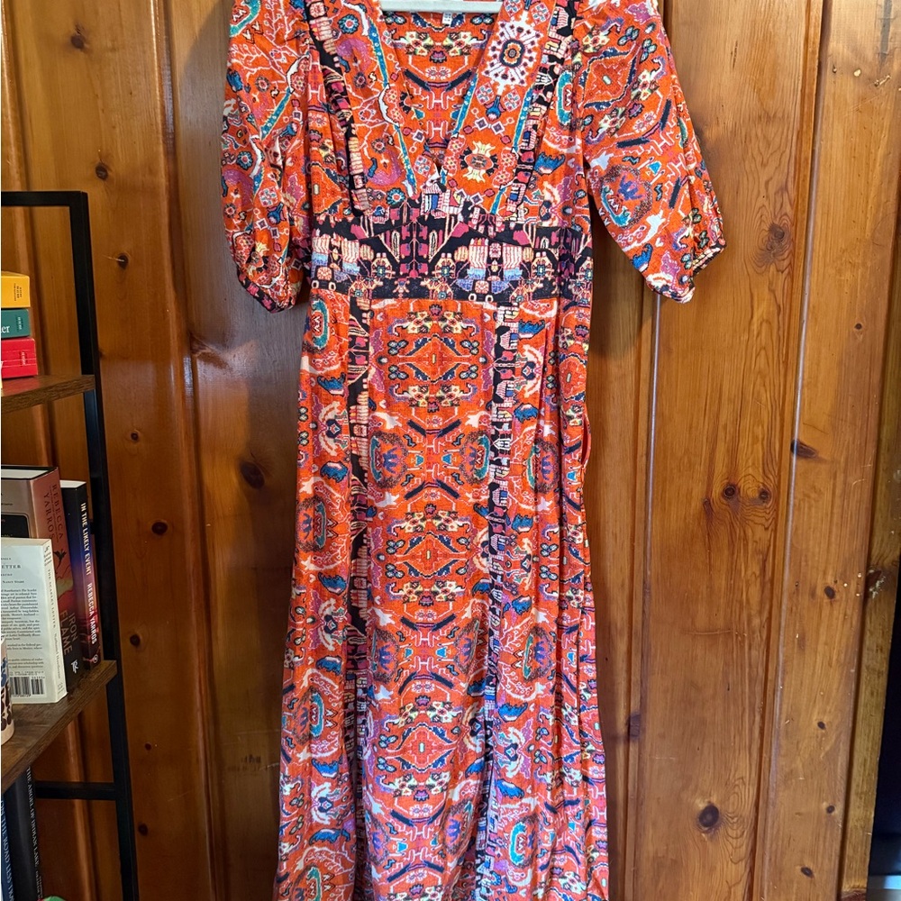 Anthropologie Vibrant Orange Patterned Dress